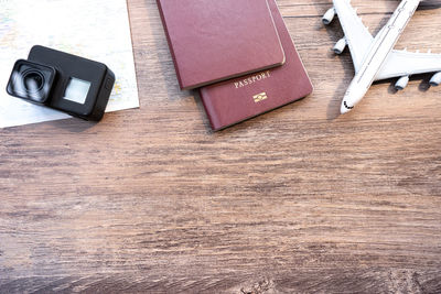 High angle view of mobile phone on table