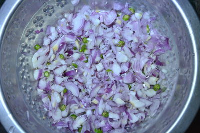 Close-up of purple flowers in bowl