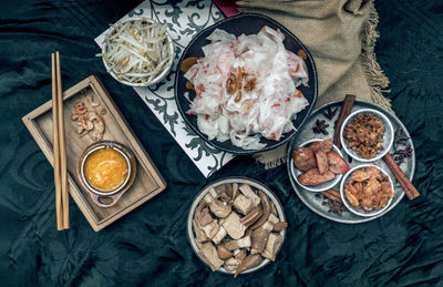 High angle view of food on table