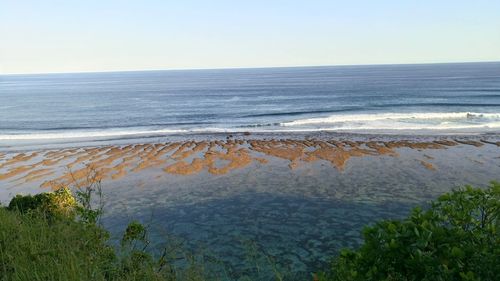 Scenic view of beach against clear sky