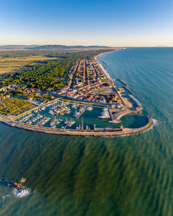 High angle view of boats in sea