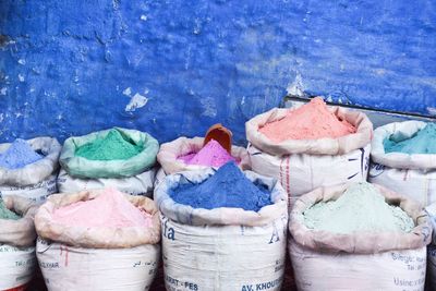 Close-up of powdered color against wall