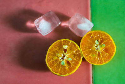 High angle view of orange on table