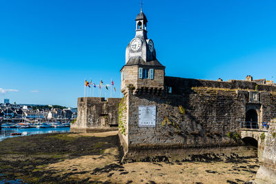 The walled medieval town. sunny day against blue sky. finistere, brittany france