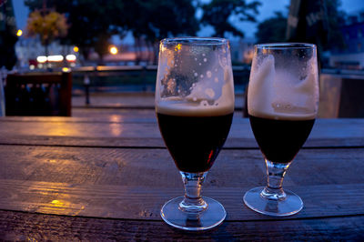 Close-up of beer in glass on table