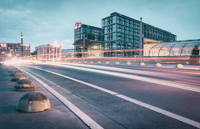 View of road along buildings