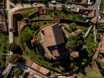 High angle view of buildings in city