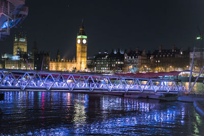 Illuminated buildings in city at night