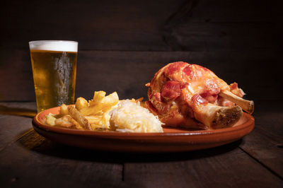 Close-up of food in plate on table