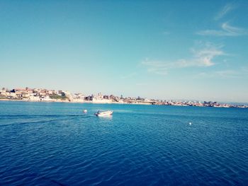 Scenic view of sea against clear blue sky