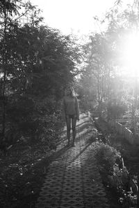 Full length of woman standing on tree trunk