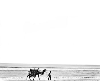 People walking on sand covered landscape