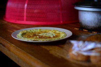 High angle view of food in bowl on table