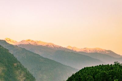 Scenic view of mountains against sky during sunset