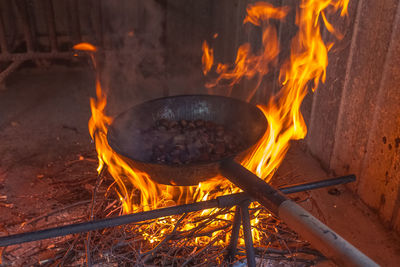 Close-up of bonfire at night