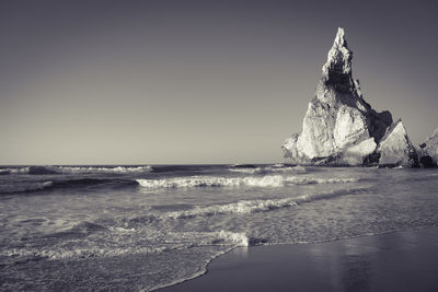 Panoramic view of beach against clear sky