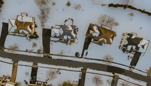 High angle view of bare tree against sky during winter