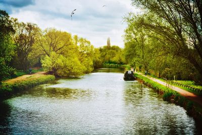 Scenic view of river against cloudy sky