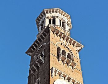 Low angle view of building against clear blue sky