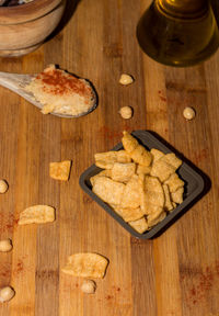 High angle view of food on table
