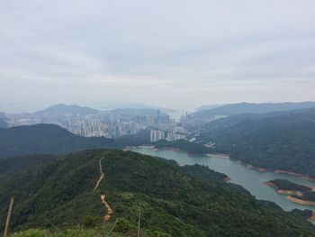 View of city with mountain in background