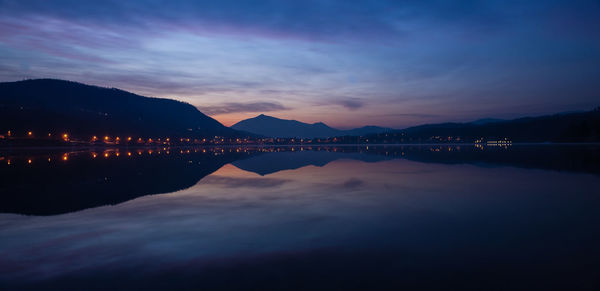 Scenic view of lake against sky at sunset