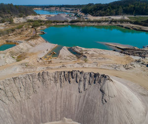 Gravel quarrying in a gravel pit during a drone flight