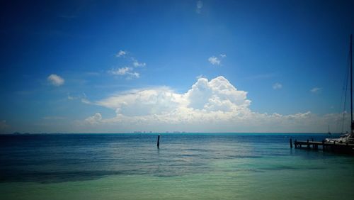 Scenic view of sea against blue sky