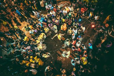 High angle view of crowd on street