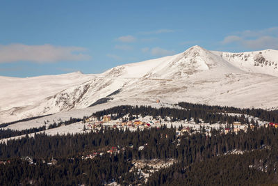 Scenic view of snowcapped mountains against sky