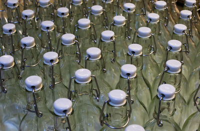 Full frame shot of glass bottles