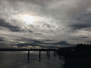 Scenic view of calm sea against cloudy sky