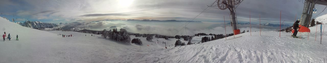 Scenic view of snow covered mountains