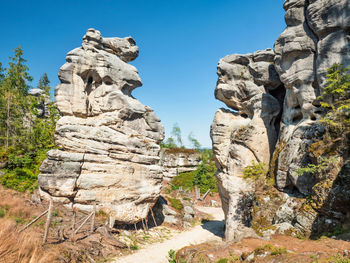 Low angle view of rock formations