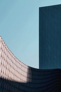 Low angle view of building against clear blue sky