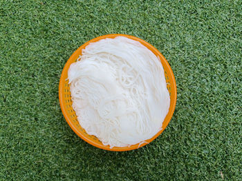 Rice vermicelli in basket, thai food eaten with curry.