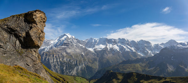 Scenic view of snowcapped mountains against sky