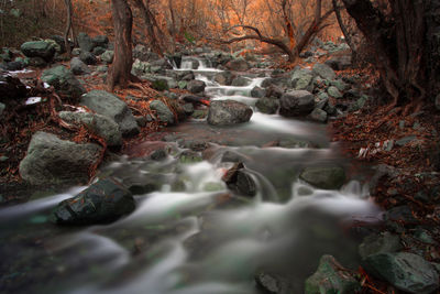 Scenic view of river flowing through rocks