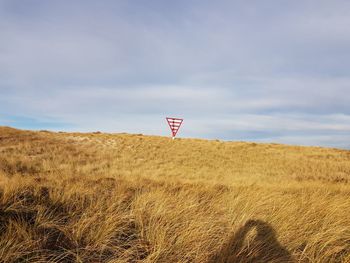 Flag on field against sky