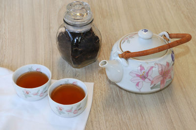 High angle view of tea on table