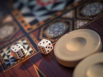 High angle view of coins on table