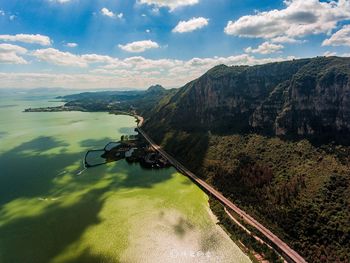 Scenic view of sea and mountains