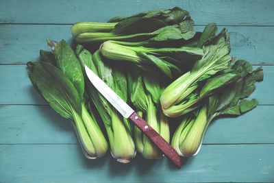 High angle view of vegetables on table