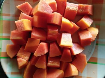 Directly above shot of chopped fruits in plate