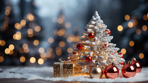 Close-up of christmas decorations on table