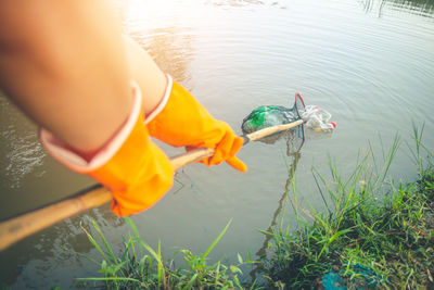 High angle view of woman in lake