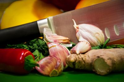 Close-up of vegetables on cutting board