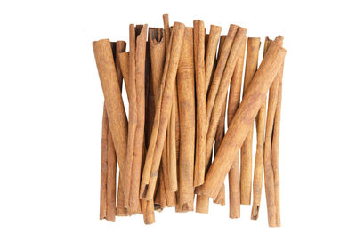 High angle view of bread against white background