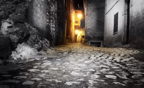 Illuminated street lights at night