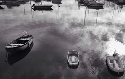 Boats moored in sea